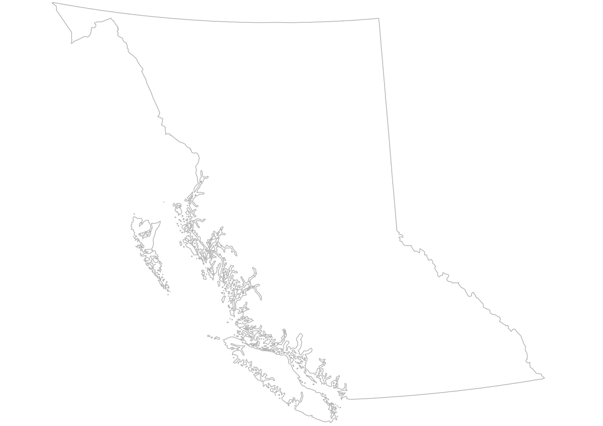 Area burned by wildfires in B.C. per five-year period, 2000–2024 map image