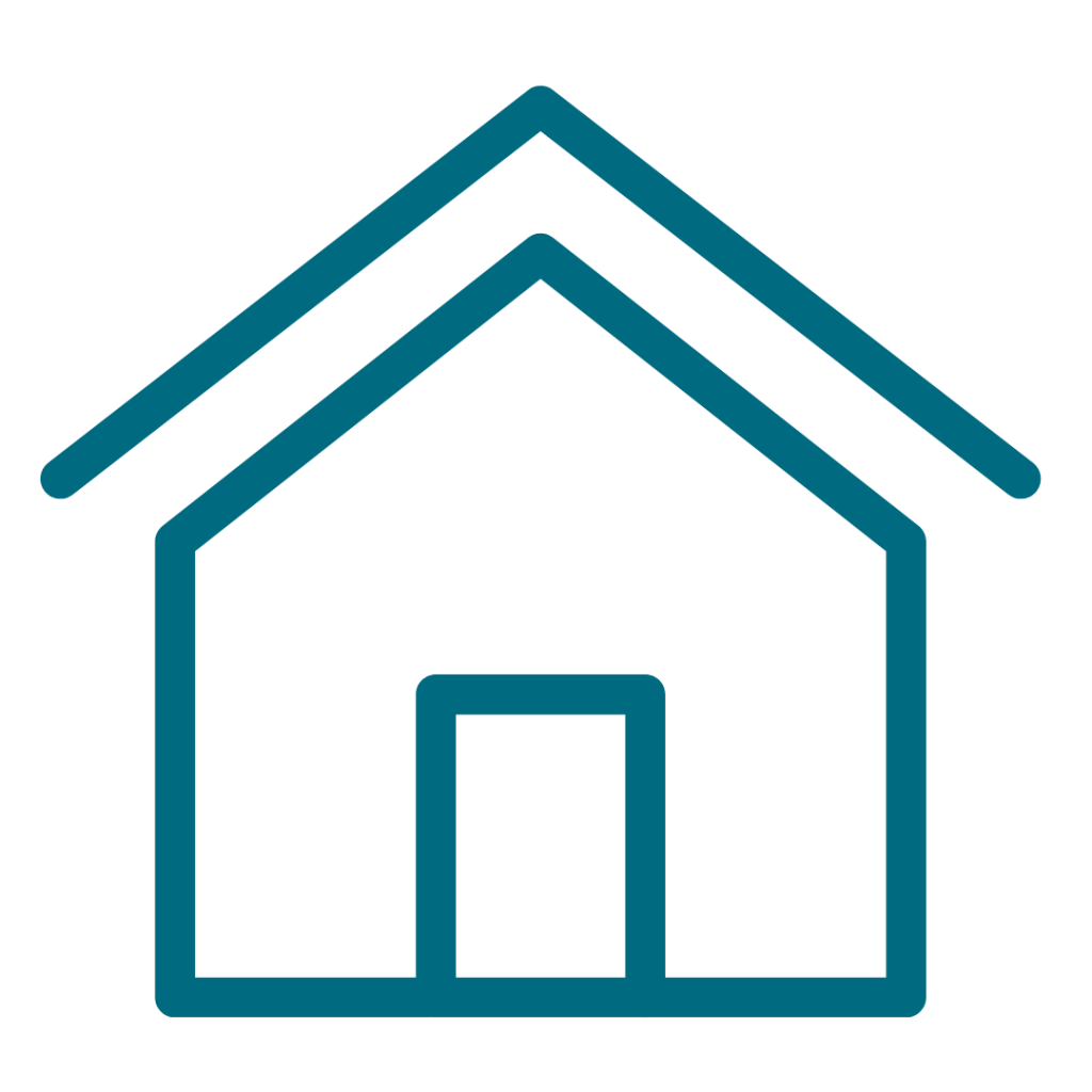A blue icon in the shape of a house